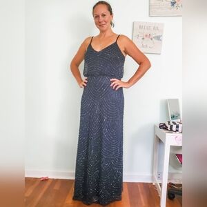 Adrianna Papell long navy beaded dress